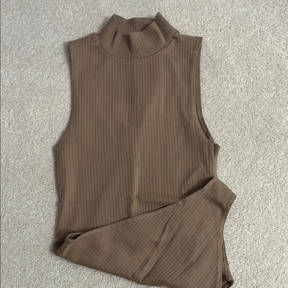 Forever 21 Tan Ribbed Mockneck bodysuit